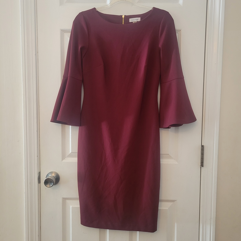 Calvin Klein Burgundy Bell Sleeve Dress
